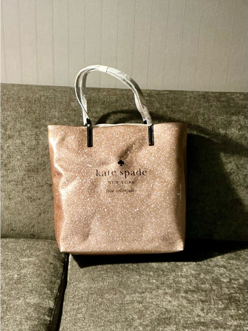Kate Spade New York Holiday Drive bon shopper Tote Rose Copper Glitter Gold